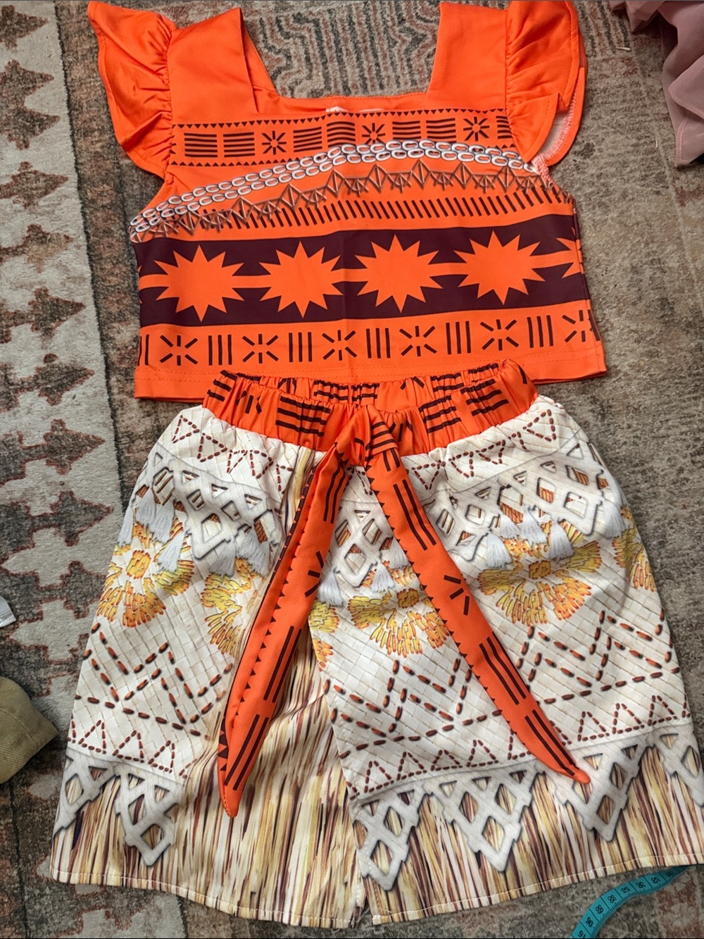 Moana Costume ,Patterned Two-Piece Top and Skirt Set
